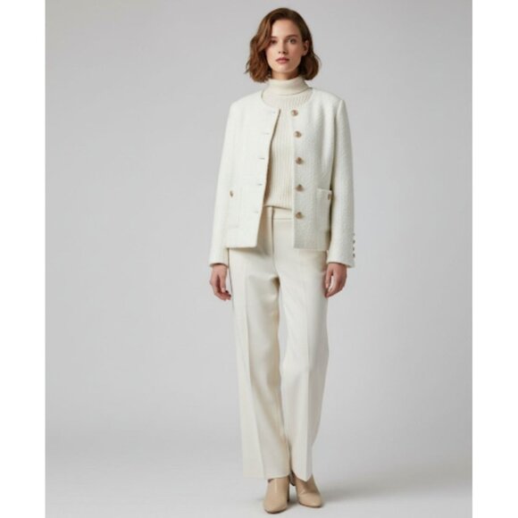 Luxelim Ivory Classic Boucle Wool Tweed Gold Tone Buttons Cropped Jacket Size XS - Picture 4 of 14